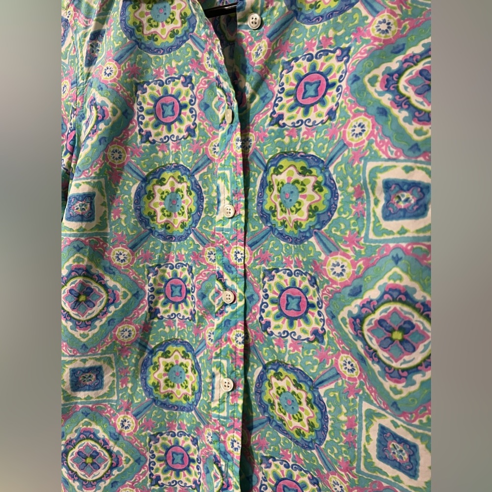 Talbots Multi-Colored Geometrical Button Down Blo… - image 2